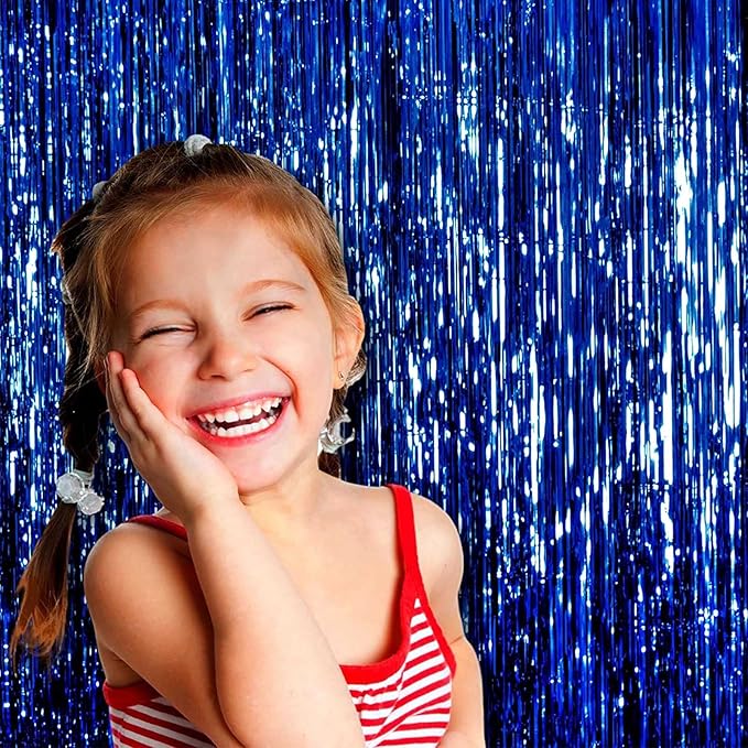 4 Pack Blue Foil Fringe Curtain Backdrop, 3.28Ftx8.2Ft Metallic Tinsel Streamers - Image 6