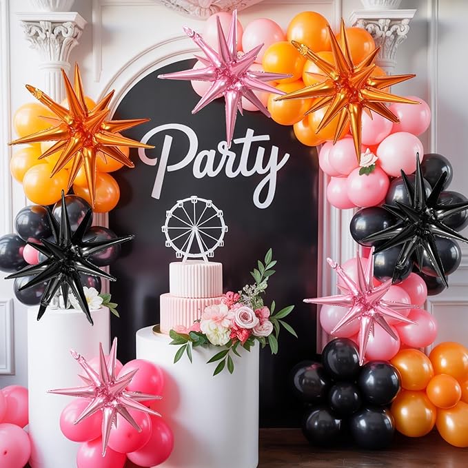 Black Orange Pink Star Balloons - Image 3