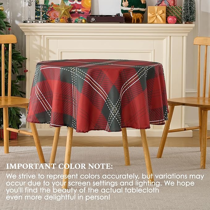 Christmas Tablecloth Round 60 Inch Waterproof, Machine Washable Checkered - Image 7