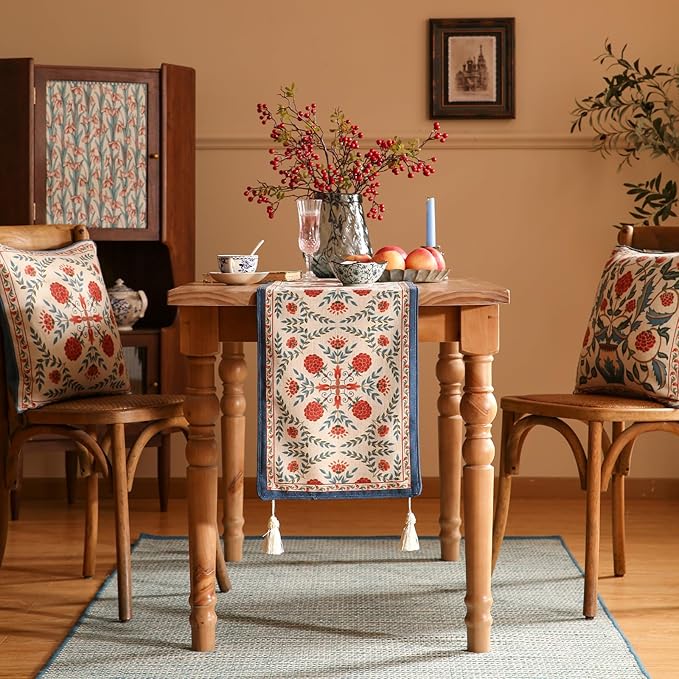 patdrea Designer Vintage Bright Farmhouse Extra Long Linen Table Runner 118 - Image 2