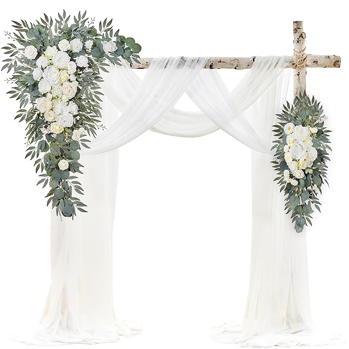 Wedding Arch Flowers with Drapes Kit by WEDFLOR
