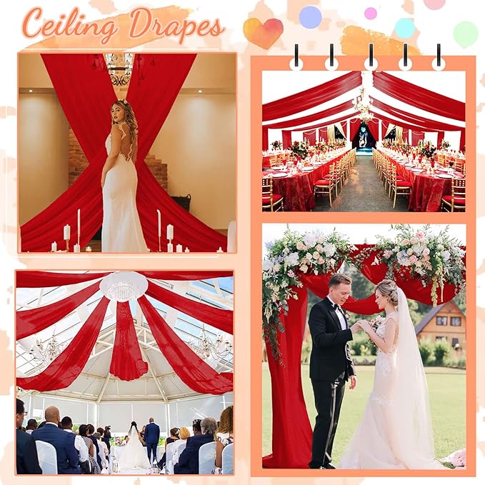 FUHSY Red Ceiling Drapes for Wedding Ceiling Drapes 5x20 FT 4 Panels Ceiling - Image 6