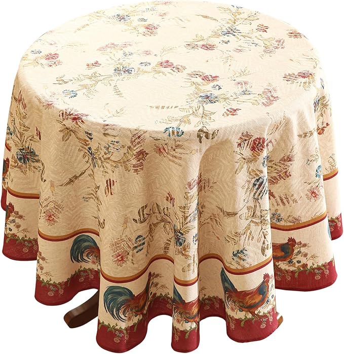 patdrea Designer Vintage Linen Small Round Tablecloth, Vintage Red Animals by Welcometopatdrea