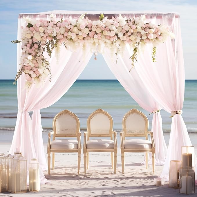 30" x 20Ft Wedding Arch Draping Fabric, 2 Panels Blush Sheer Curtain Drapes - Image 7