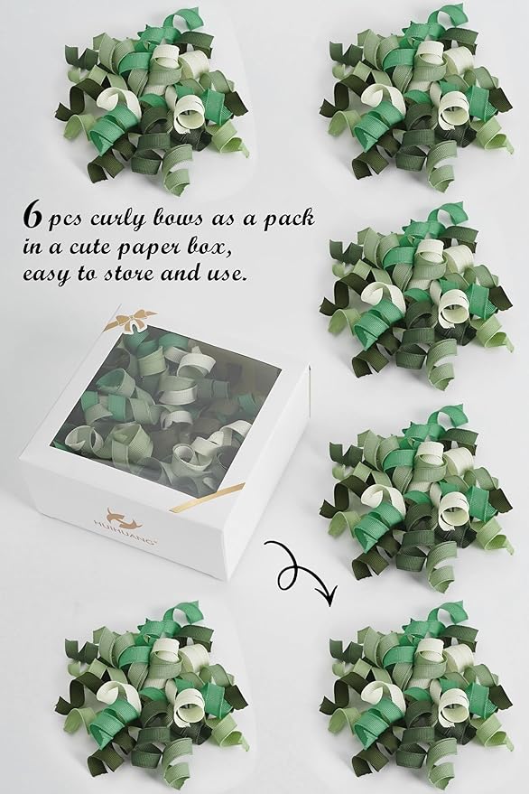 HUIHUANG Green Curly Gift Bows Self Adhesive Sage Green Burst Gift Bow - Image 4