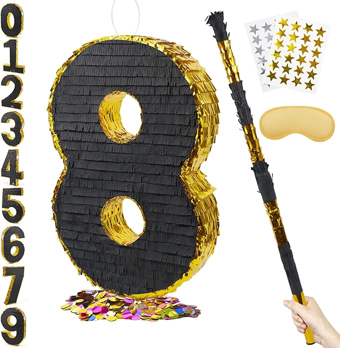 PCFING 20 Inch Number 8 Piñata Gold Black by PCFING