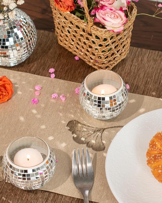 12 Pcs Disco Ball Candle Holder Glass Mirror Candle Holder Disco Ball Decor - Image 4