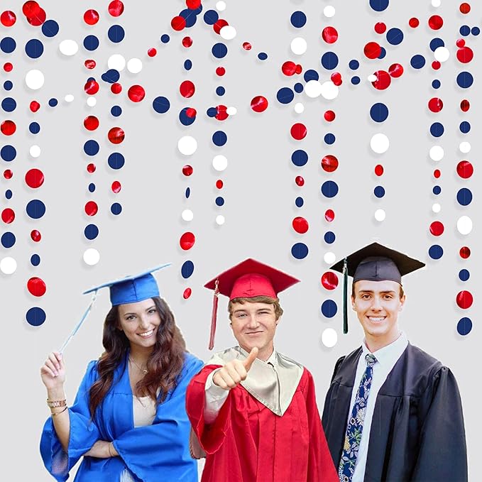 46 Ft Navy Blue Red White Circle Dots Garlands Royal Blue Red Hanging Paper - Image 3