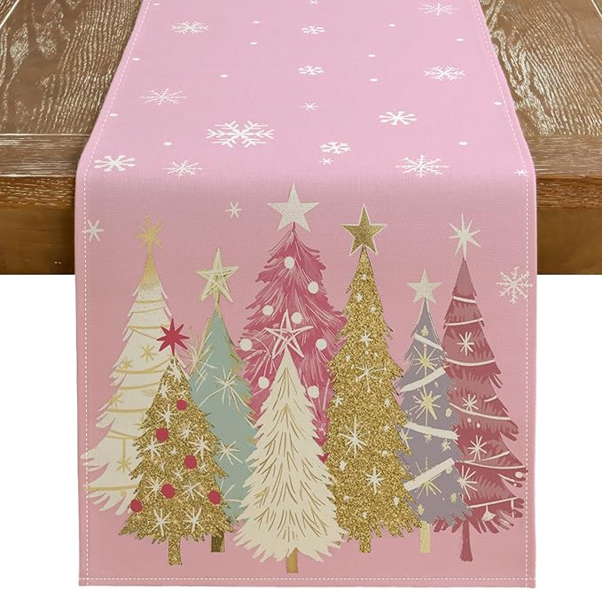 GEEORY Christmas Table Runner 13x120 Inch, Xmas Trees Snowflakes Holiday by GEEORY