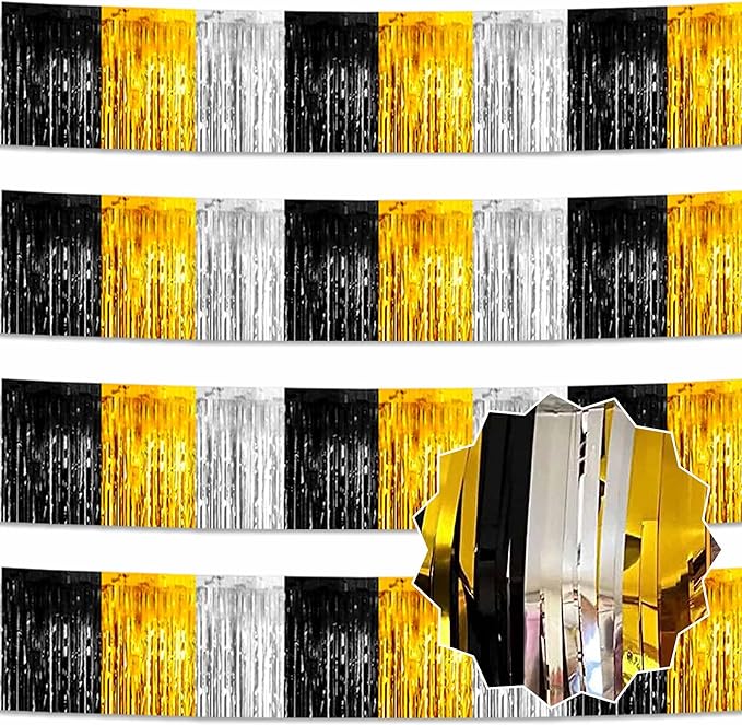 4 Pack 10 Ft Black Gold Silver Foil Fringe Garland Metallic Streamers Tinsel by LANTIANCHEN