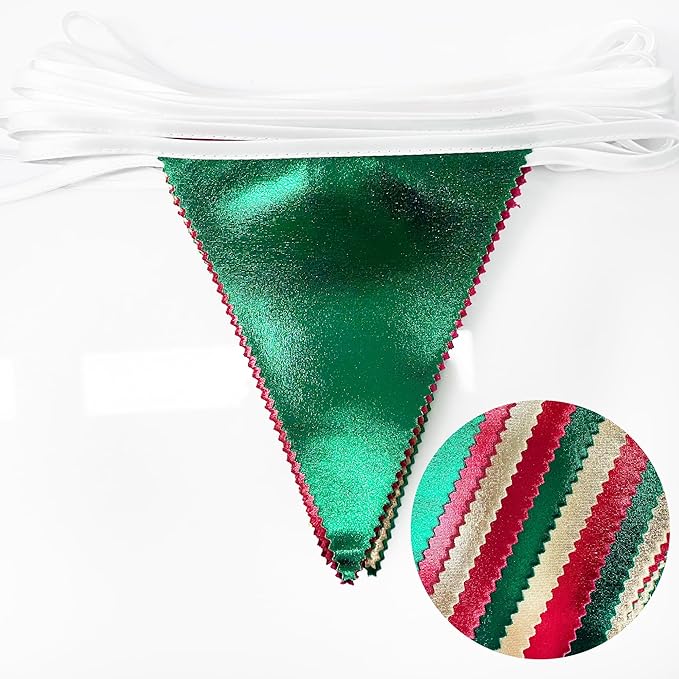 Christmas Party Decorations Triangle Pennant Banner Flag Red Green Gold - Image 3
