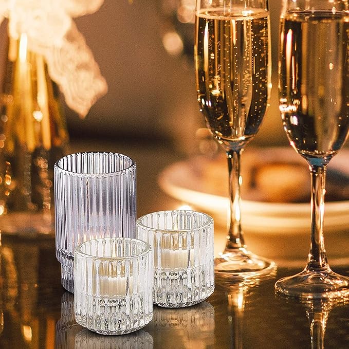 Serene Spaces Living Short Clear Ribbed Glass Votive Holder, Decorative - Image 6