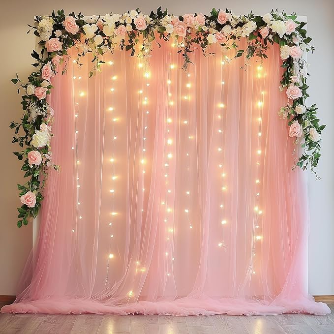 Fomcet Peach Tulle Backdrop Curtains by Fomcet