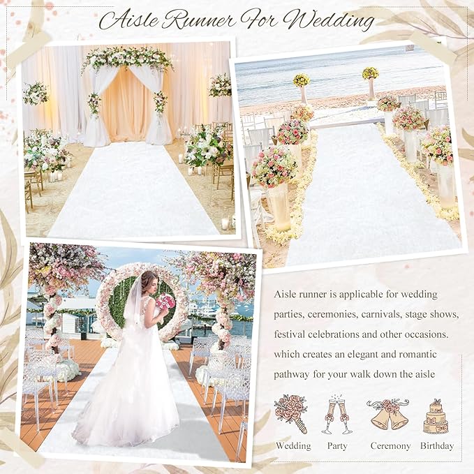 MODFUNS White Aisle Runner Wedding Carpet Runner 4x30FT Velvet Fabric Aisle - Image 6