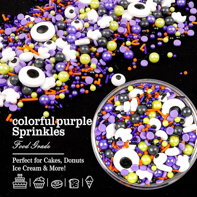 Halloween Sprinkles for Cake Decorating, Edible Candy Eyeballs, Pearl Sugar - Image 5