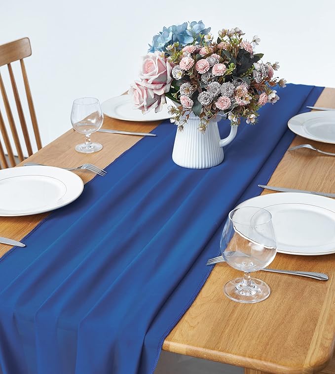 2 Pack 10Ft Royal Blue Chiffon Table Runner Sheer 29x120 Inch - Image 2