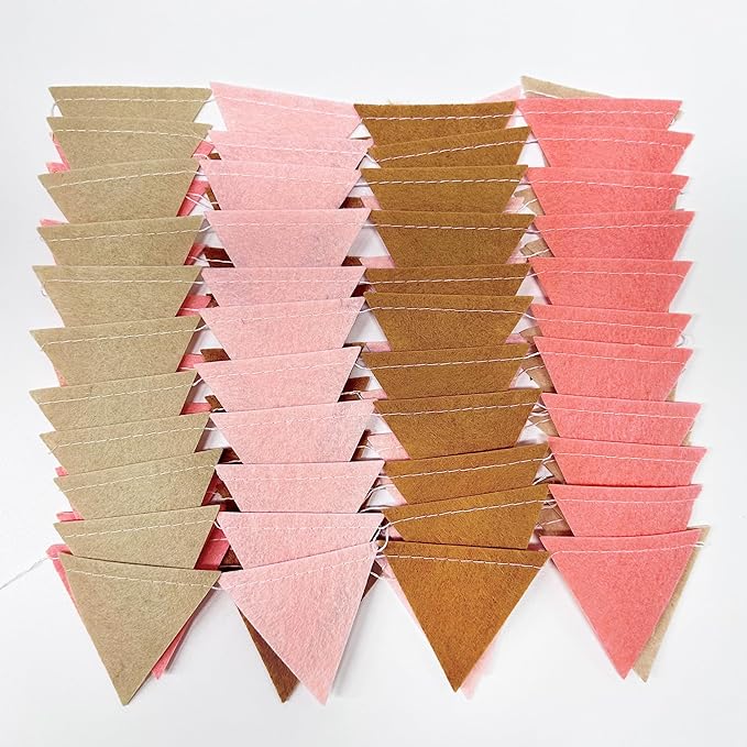 Boho Party Decorations Brown Blush Pink Felt Hanging Triangle Mini Bunting - Image 3