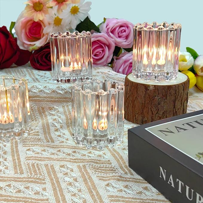 GOLDEAL 6Pcs Clear Glass Votive Candle Holders Tealight Holders Decorative - Image 4