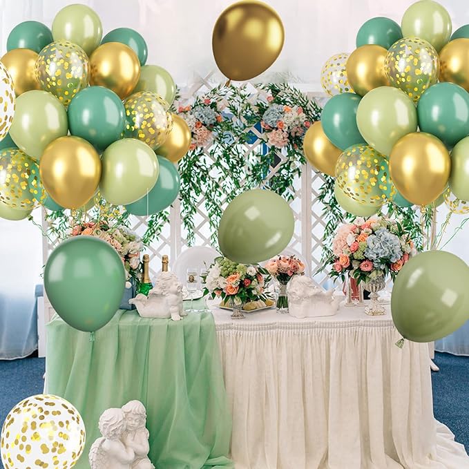 Paready Sage Green Gold Balloons, Retro Avocado Party Balloons - Image 7