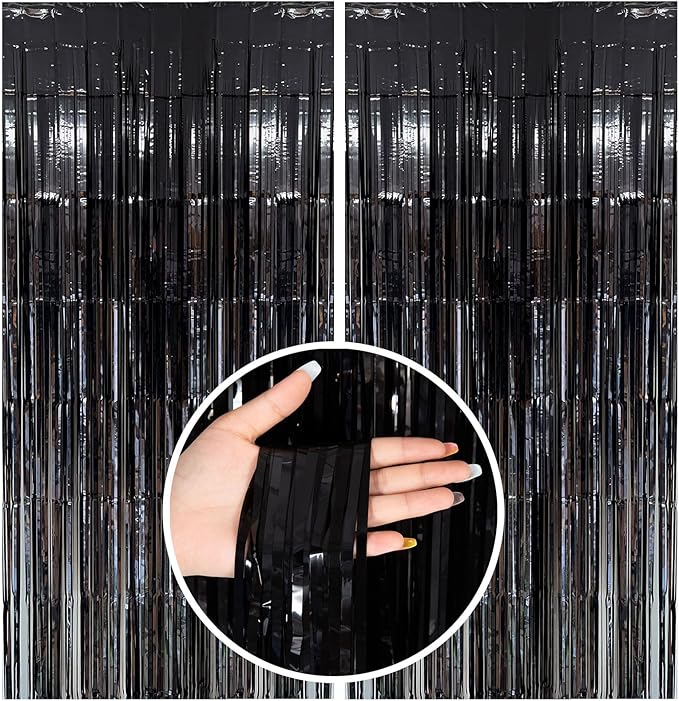 Black Party Streamers Foil Fringe Backdrop Curtains Tinsel Streamers Birthday by BOMSI