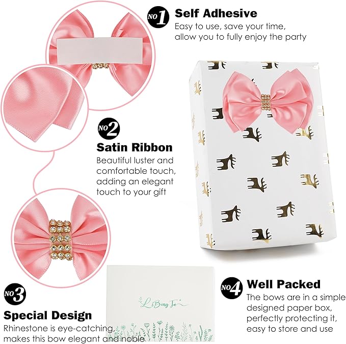 Pink Ribbon Bow 4'' Premade Pink Satin Bow, Gift Bows - Image 3