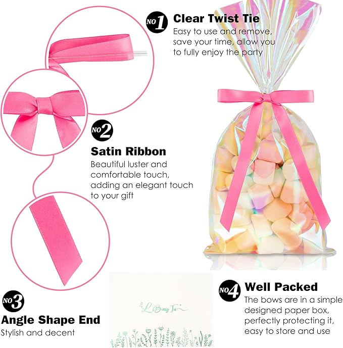 50 PCs Hot Pink Bow 5 Inch Long Tail Bows - Image 3