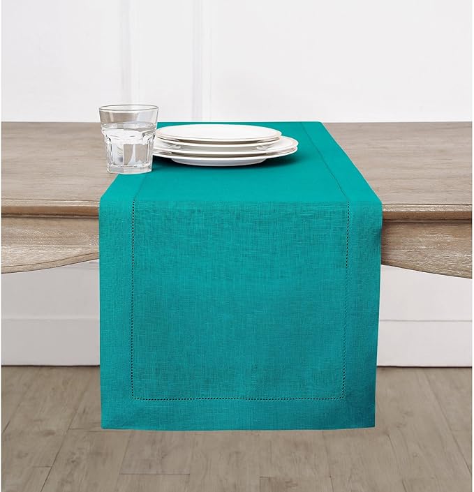 Solino Home Linen Teal Table Runner 144 Inches Long by SolinoHome