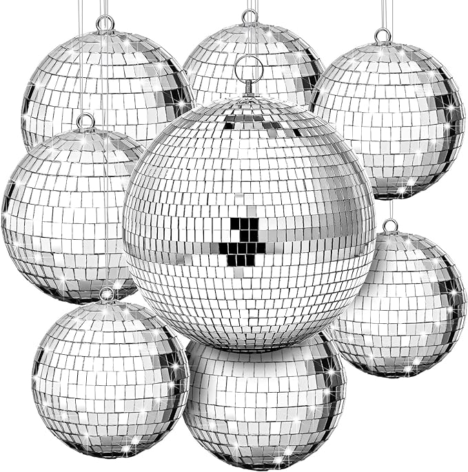 Haull 8 Pcs Large Disco Ball Set Silver Mirror Disco Reflective Ball by Kedauud