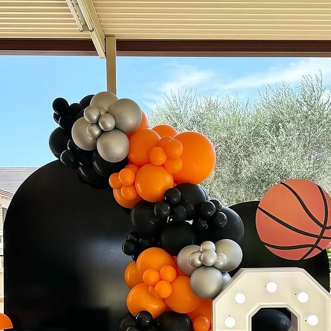 Black Orange Silver Balloons, Metallic Silver Matte Orange Black Balloon - Image 3