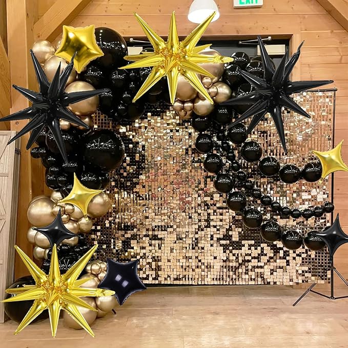 Black and Gold Star Balloons, 22in Large Star Balloons Foil 10in 4-Pointed & - Image 7