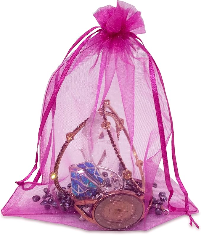 TheDisplayGuys 100-Pack 6x8 Hot Pink Sheer Organza Gift Bags - Image 2
