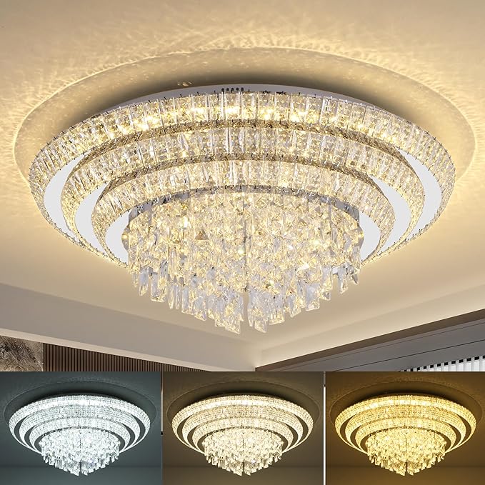 30 inch Crystal Silver Ceiling-Light Flush Mount - Image 10