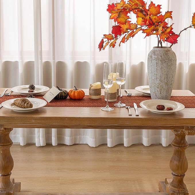 Boho Rust Table Runner for Home Decor 12x48 Inches Farmhouse Macrame Burlap - Image 7