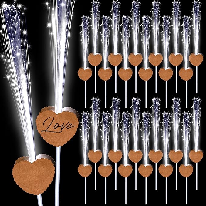 24 Pcs Wedding Sparklers Heart Shaped LED Glow Sticks Fiber Optic Wands Light by Tujoe