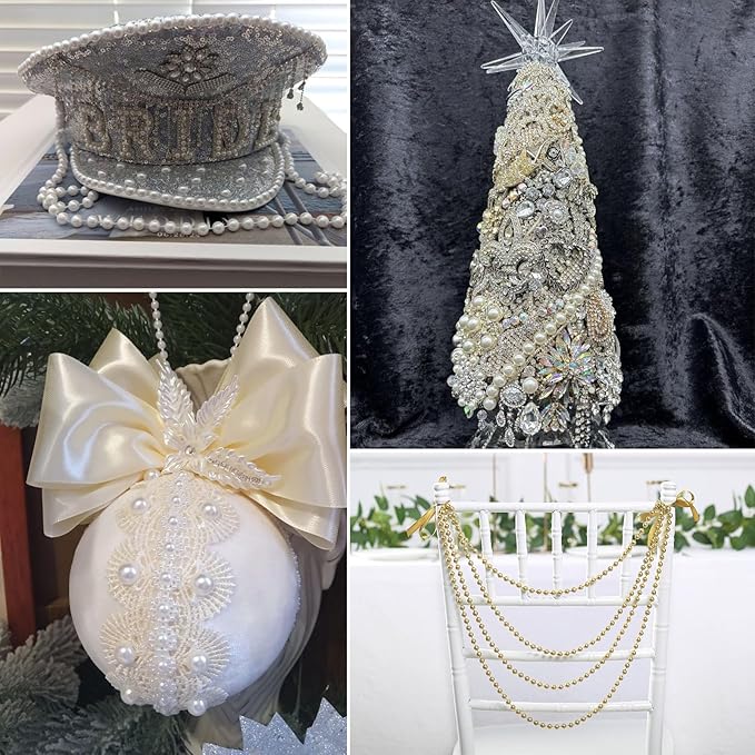 177 FT Pearl Beads Garland for Decoration, 4MM Craft Pearl Beads String Spool - Image 2