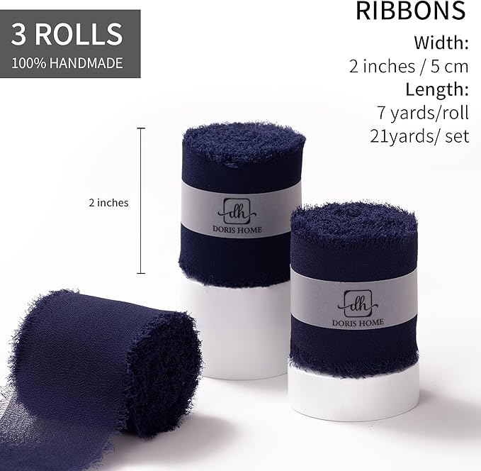 DORIS HOME Dark Navy Chiffon Ribbon - Image 3