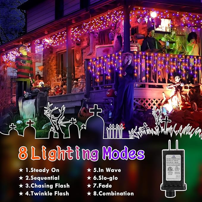 KNONEW 99FT 1216 LED Halloween Lights Decortation Orange Purple String Lights - Image 3