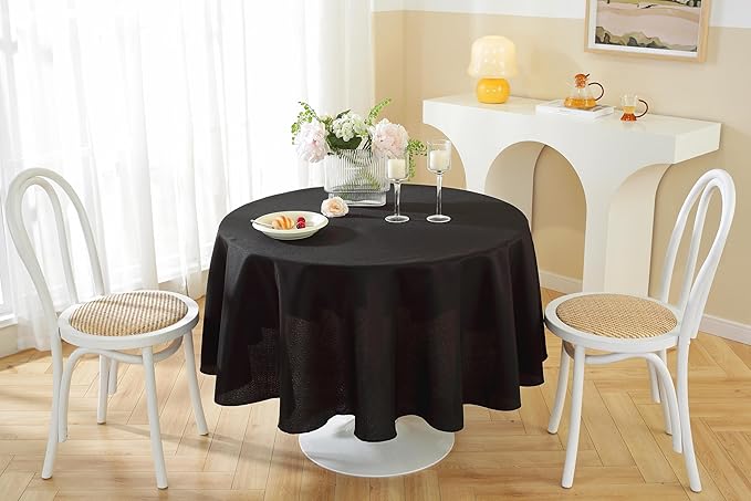 Craft And Party Round Tablecloth, 60 Inch Black Tablecloth, Polyester Fabric - Image 3