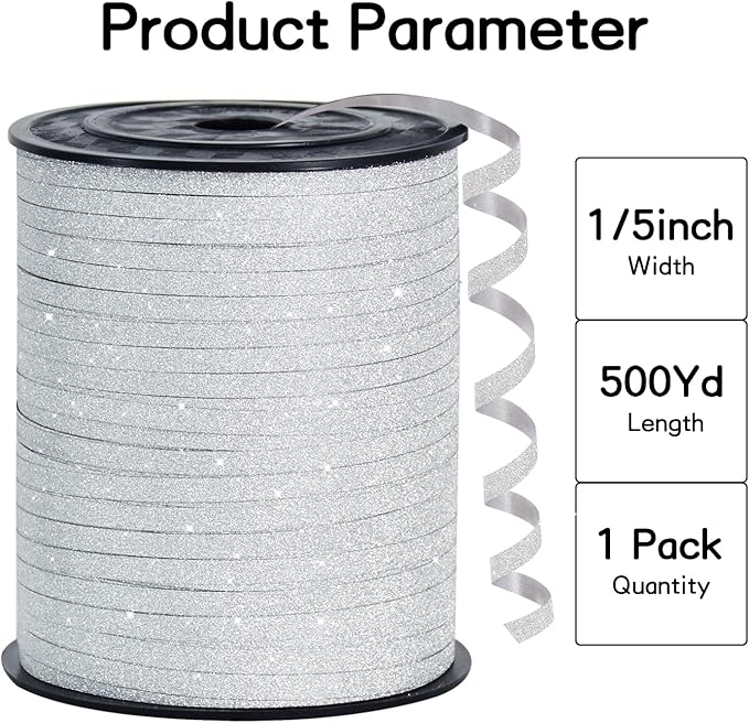 BEISHIDA 500 Yards White Glitter Ribbon Curling Crimped, Glitter Ribbon Balloon - Image 2