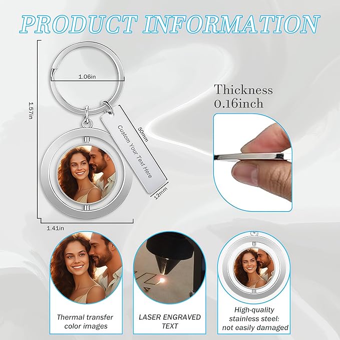 Custom Keychain with Picture Double-sided Personalized Photo Text Keychain - Image 4