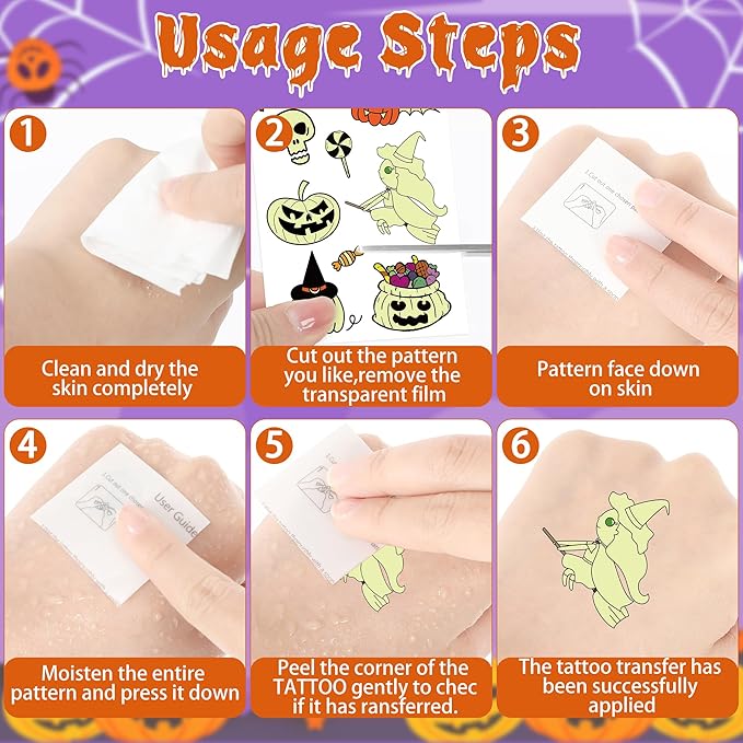 145 Styles Halloween Tattoos for Kids, Glow in Dark Ghosts Pumpkin Fake - Image 3