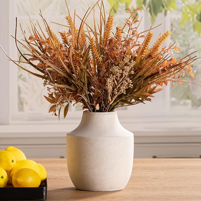 Mitt&Ditt Ceramic Flower Vase, 7.5 inch Off-White Farmhouse Rustic Vase by MittDitt