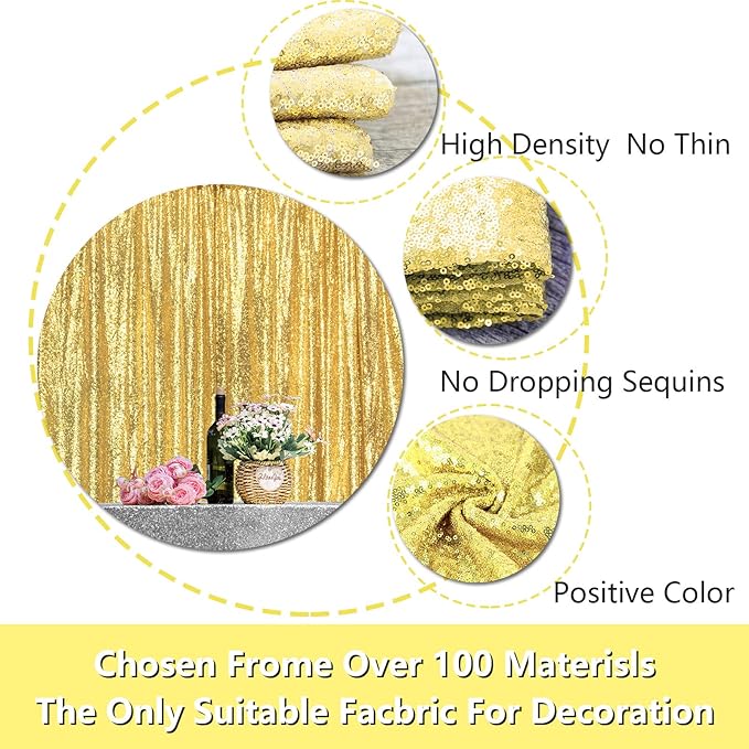 Gold Sequin Backdrop Curtains 4 Panels 2FTx8FT Wedding Photo Backdrop Glitter - Image 6