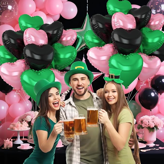 Black Green Pink Heart Balloons - Image 6
