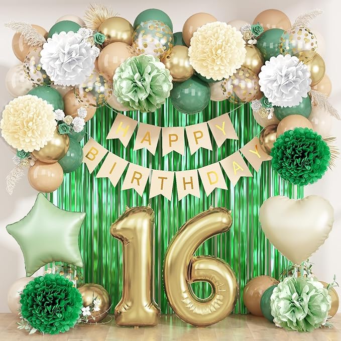 Sage Green 16th Birthday Decorations by KAINSY
