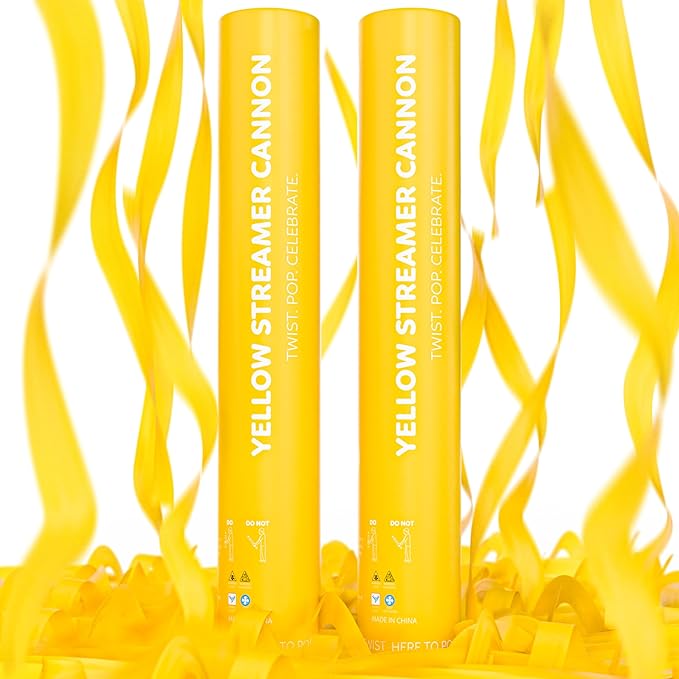 2 Pack Streamer Cannon Confetti Poppers | Biodegradable Yellow Confetti | TUR by TURPartySupplies