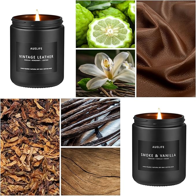 2 Pack Men Candles | Smoke & Vanilla + Vintage Leather - Image 3