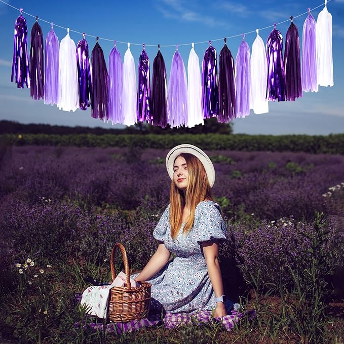 Purple White Lavender Party-Decorations Tassel-Garland - Image 5
