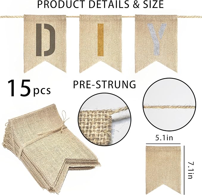 15 PCS Burlap Banner DIY Kit - Image 2