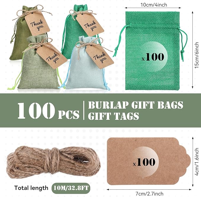 Woanger 100 Pcs Burlap Gift Bags - Image 3